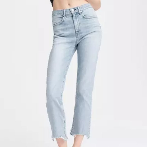 RAG & BONE NINA HIGH-RISE ANKLE CIGARETTE cropped raw-hem jeans sz 26 Cardiff